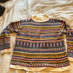 Colorful cozy Icelandic style mock neck sweater from Talbots. Size M